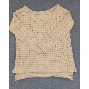 Free People Beach Sweater Womens Pullover Open Knit Cream Fringe Edge XS